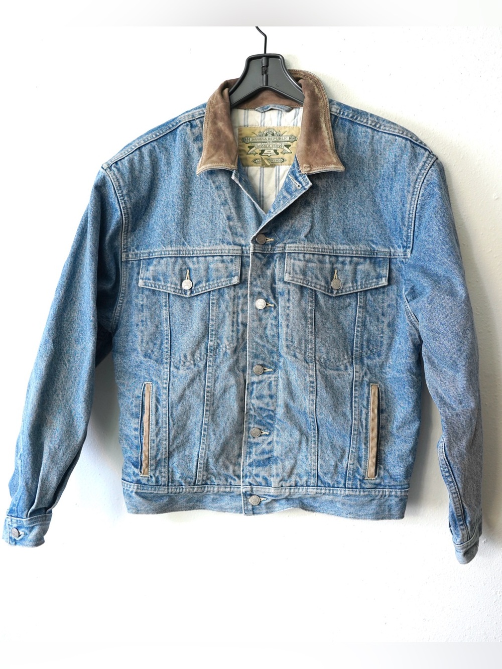 80s Banana Republic Safari and Travel Vintage Denim Jacket Large